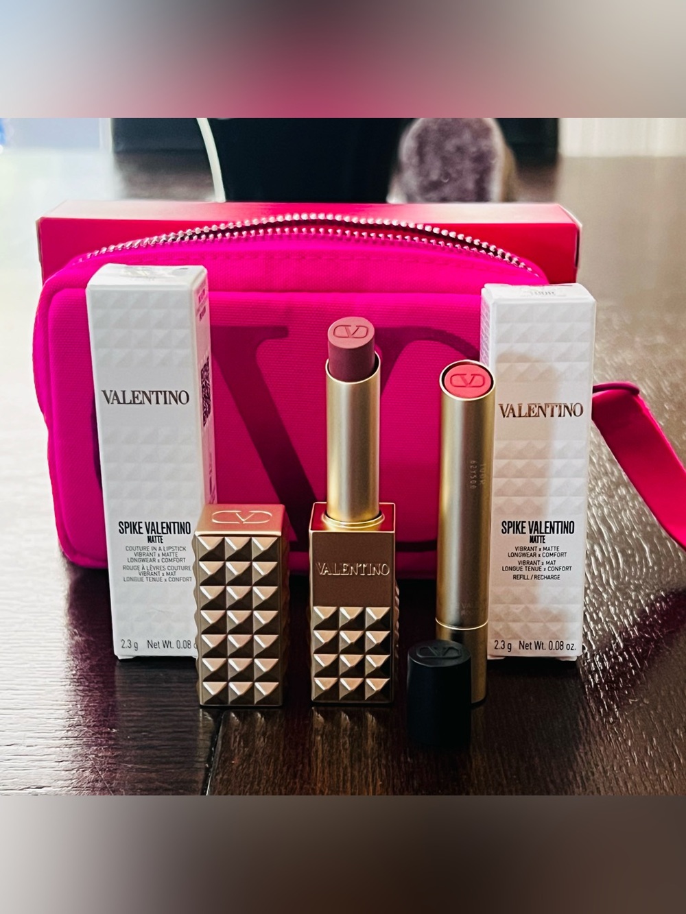 Valentino Spiked Lipstick Set Long-Wear Matte w/ refill & small pouch Exp 06\28